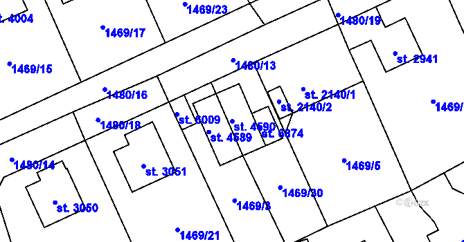 Parcela st. 4590 v KÚ Beroun, Katastrální mapa