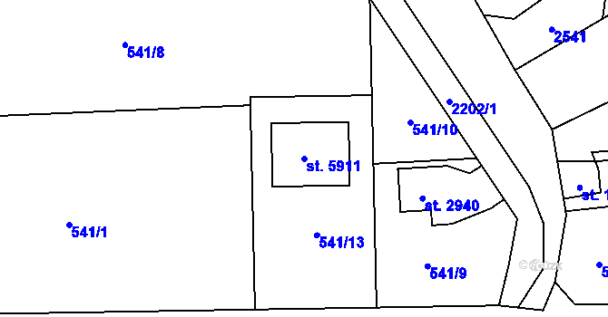 Parcela st. 5911 v KÚ Beroun, Katastrální mapa