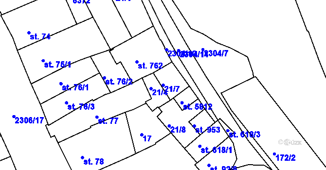 Parcela st. 21/7 v KÚ Beroun, Katastrální mapa