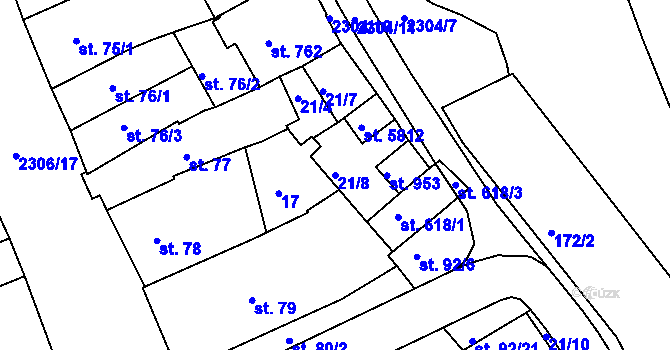 Parcela st. 21/8 v KÚ Beroun, Katastrální mapa