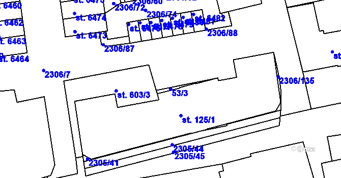 Parcela st. 53/3 v KÚ Beroun, Katastrální mapa