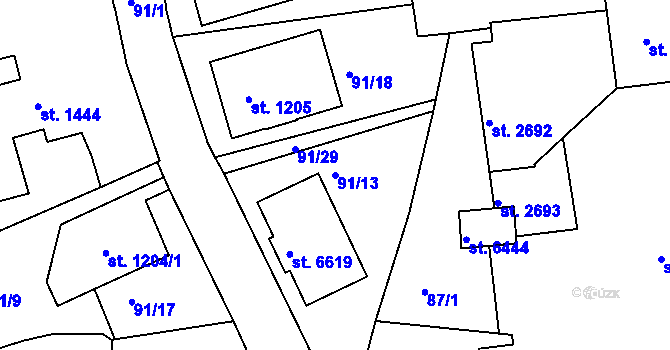Parcela st. 91/13 v KÚ Beroun, Katastrální mapa