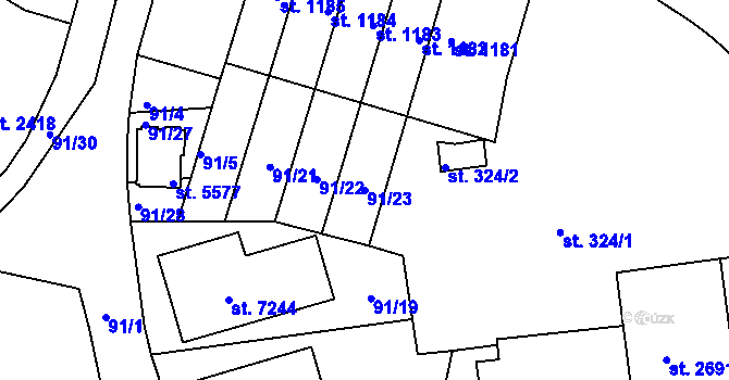 Parcela st. 91/23 v KÚ Beroun, Katastrální mapa