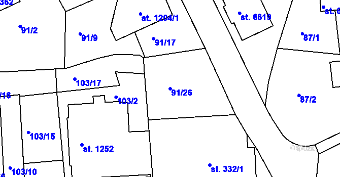 Parcela st. 91/26 v KÚ Beroun, Katastrální mapa