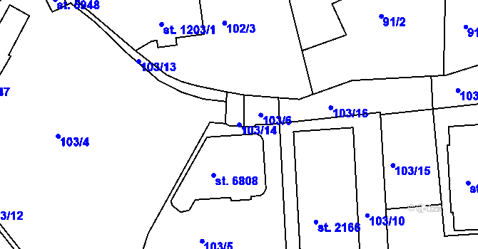 Parcela st. 103/14 v KÚ Beroun, Katastrální mapa