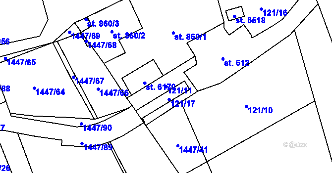 Parcela st. 121/11 v KÚ Beroun, Katastrální mapa