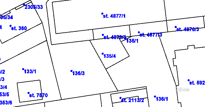 Parcela st. 135/4 v KÚ Beroun, Katastrální mapa