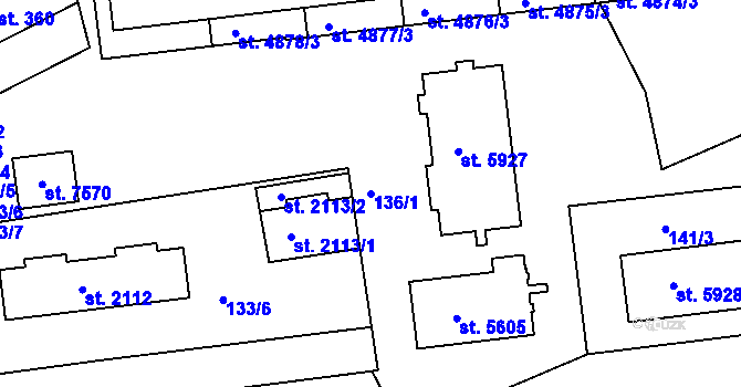 Parcela st. 136/1 v KÚ Beroun, Katastrální mapa