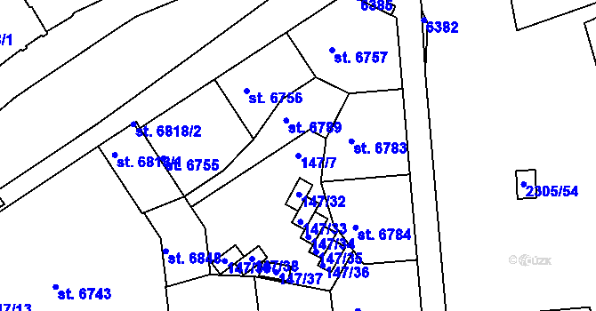 Parcela st. 147/7 v KÚ Beroun, Katastrální mapa