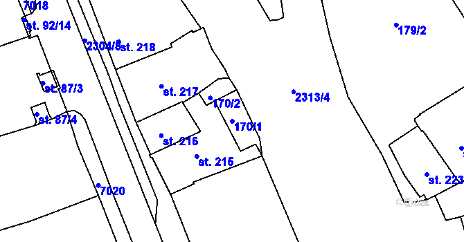 Parcela st. 170/1 v KÚ Beroun, Katastrální mapa