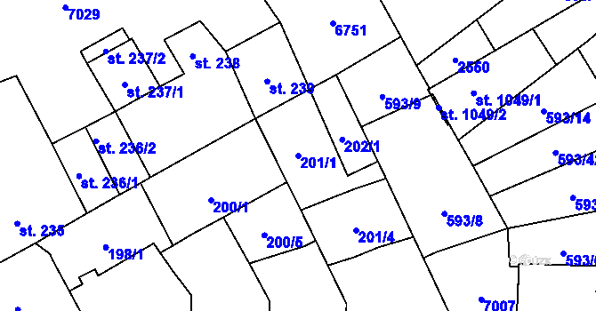 Parcela st. 201/1 v KÚ Beroun, Katastrální mapa