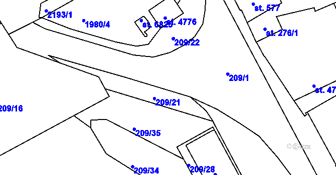 Parcela st. 209/18 v KÚ Beroun, Katastrální mapa
