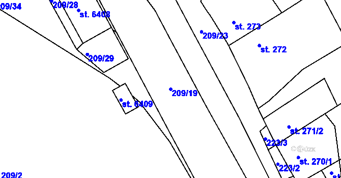 Parcela st. 209/19 v KÚ Beroun, Katastrální mapa
