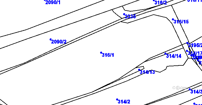Parcela st. 316/1 v KÚ Beroun, Katastrální mapa
