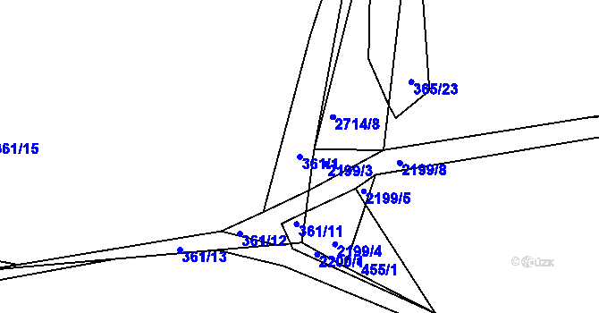 Parcela st. 361/1 v KÚ Beroun, Katastrální mapa