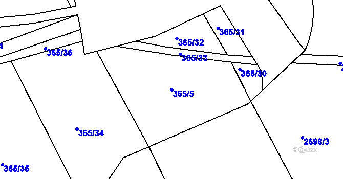 Parcela st. 365/5 v KÚ Beroun, Katastrální mapa