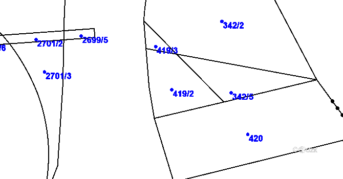Parcela st. 419/2 v KÚ Beroun, Katastrální mapa