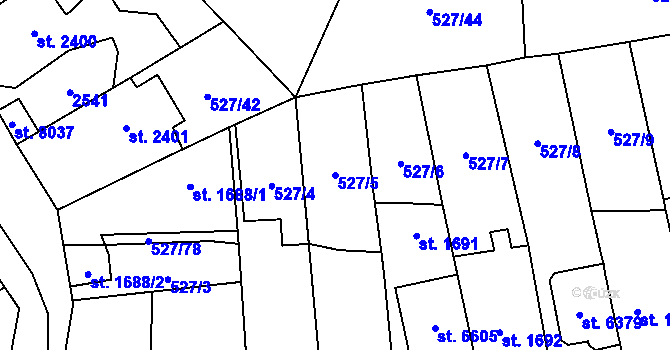 Parcela st. 527/5 v KÚ Beroun, Katastrální mapa