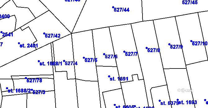 Parcela st. 527/6 v KÚ Beroun, Katastrální mapa