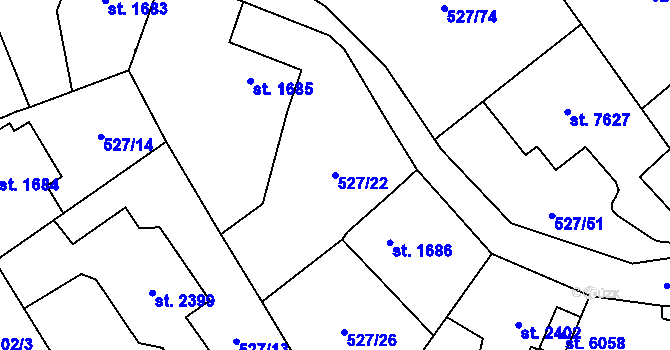 Parcela st. 527/22 v KÚ Beroun, Katastrální mapa