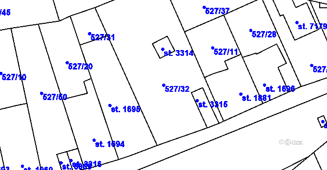 Parcela st. 527/32 v KÚ Beroun, Katastrální mapa