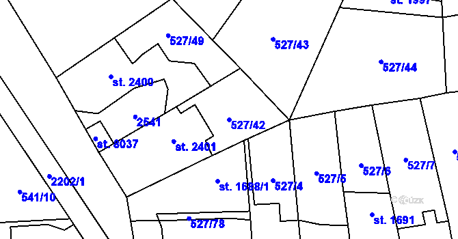 Parcela st. 527/42 v KÚ Beroun, Katastrální mapa