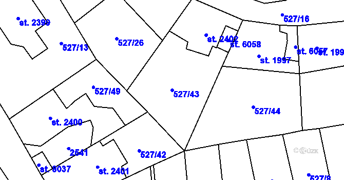 Parcela st. 527/43 v KÚ Beroun, Katastrální mapa