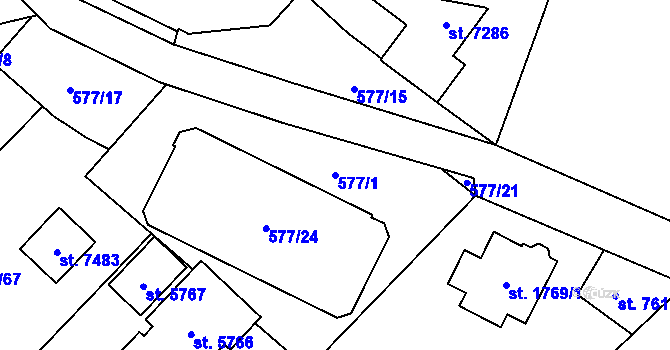 Parcela st. 577/1 v KÚ Beroun, Katastrální mapa