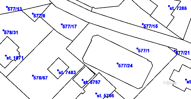 Parcela st. 577/10 v KÚ Beroun, Katastrální mapa