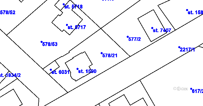 Parcela st. 578/21 v KÚ Beroun, Katastrální mapa