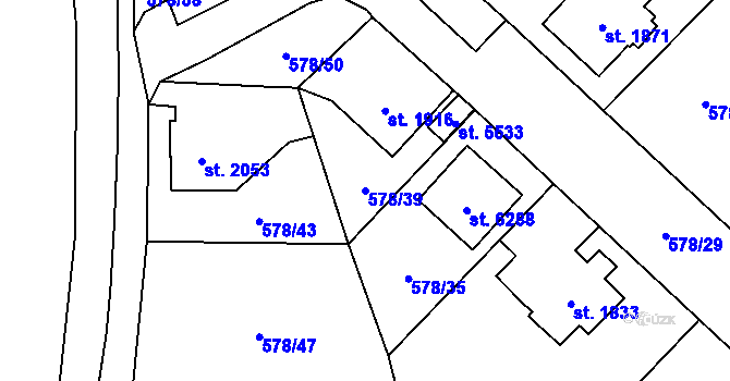 Parcela st. 578/39 v KÚ Beroun, Katastrální mapa