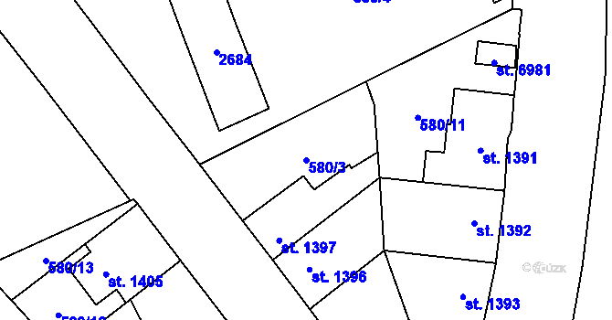 Parcela st. 580/3 v KÚ Beroun, Katastrální mapa