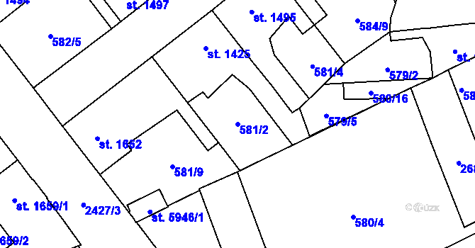 Parcela st. 581/2 v KÚ Beroun, Katastrální mapa