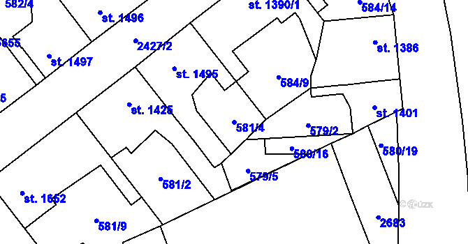 Parcela st. 581/4 v KÚ Beroun, Katastrální mapa