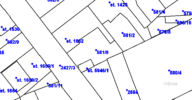 Parcela st. 581/9 v KÚ Beroun, Katastrální mapa