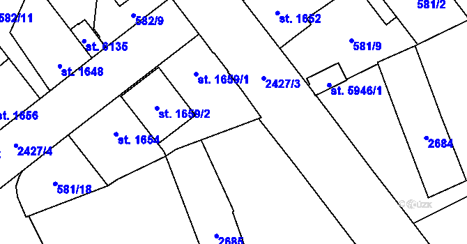 Parcela st. 581/11 v KÚ Beroun, Katastrální mapa