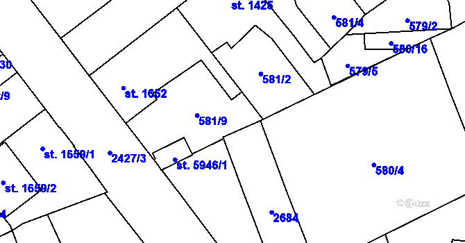 Parcela st. 581/16 v KÚ Beroun, Katastrální mapa
