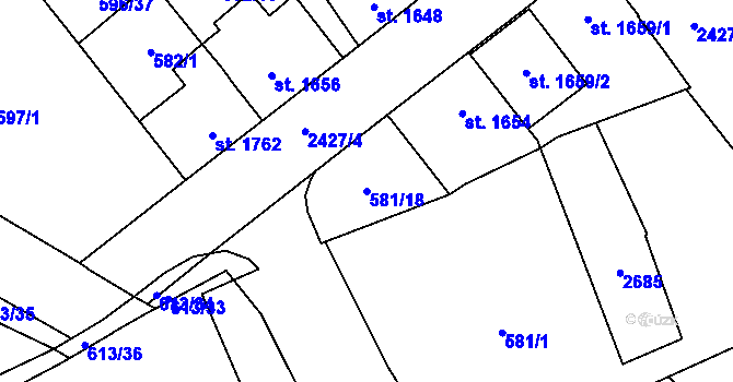 Parcela st. 581/18 v KÚ Beroun, Katastrální mapa