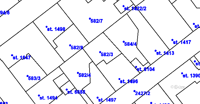 Parcela st. 582/3 v KÚ Beroun, Katastrální mapa