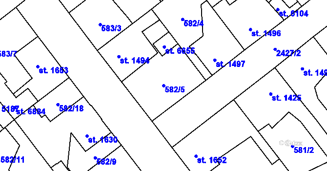 Parcela st. 582/5 v KÚ Beroun, Katastrální mapa