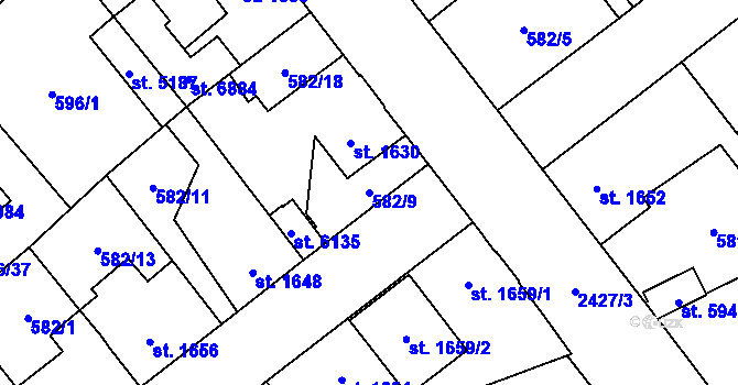 Parcela st. 582/9 v KÚ Beroun, Katastrální mapa
