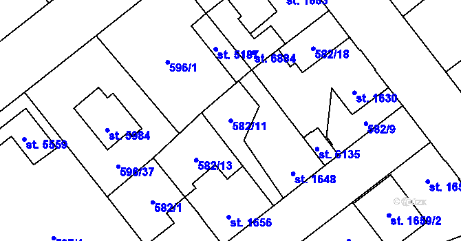 Parcela st. 582/11 v KÚ Beroun, Katastrální mapa