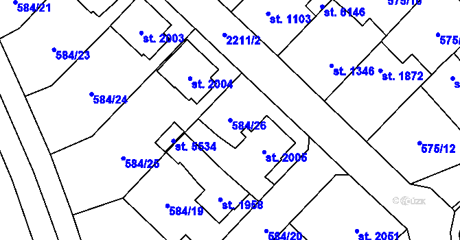 Parcela st. 584/26 v KÚ Beroun, Katastrální mapa
