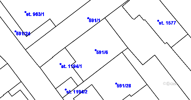 Parcela st. 591/6 v KÚ Beroun, Katastrální mapa