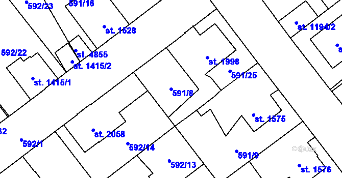 Parcela st. 591/8 v KÚ Beroun, Katastrální mapa