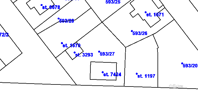 Parcela st. 593/27 v KÚ Beroun, Katastrální mapa