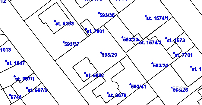 Parcela st. 593/29 v KÚ Beroun, Katastrální mapa