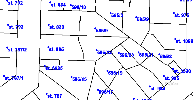 Parcela st. 596/12 v KÚ Beroun, Katastrální mapa
