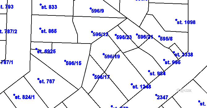 Parcela st. 596/19 v KÚ Beroun, Katastrální mapa