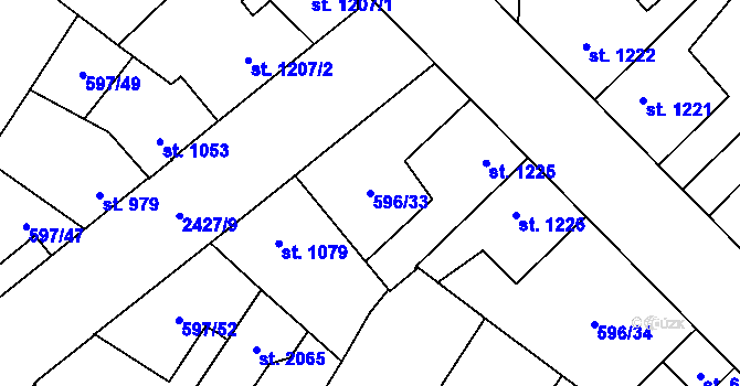 Parcela st. 596/33 v KÚ Beroun, Katastrální mapa